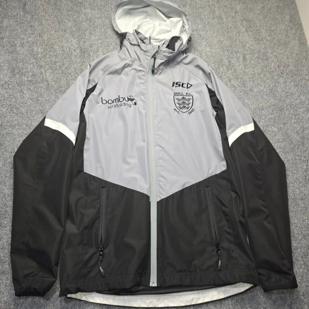 ISC Hull FC Core Men’s Small Hooded Training Jacket Black Gray Full Zip